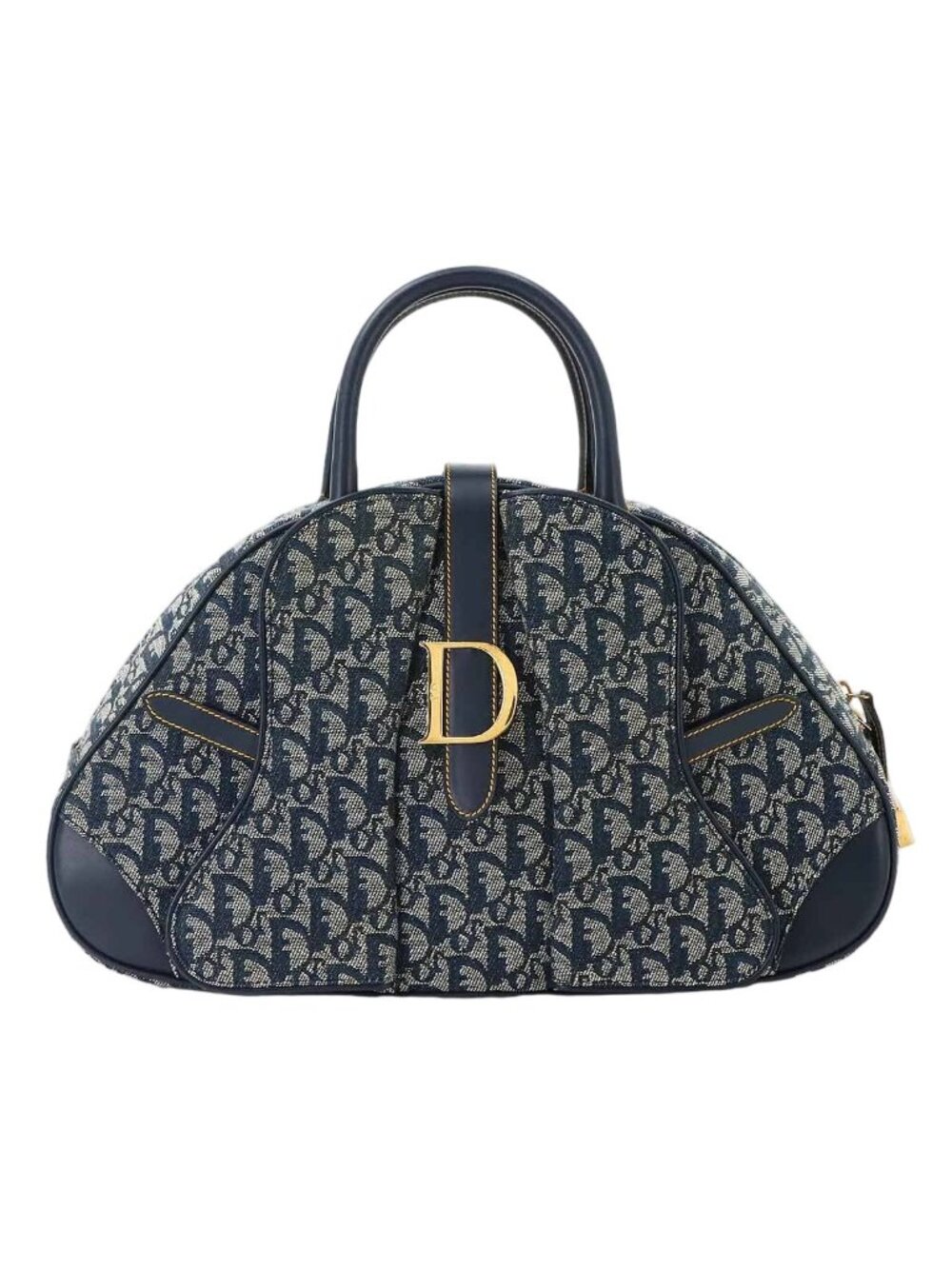 Dior Trotter Double Saddle Hand Bag Canvas Leather Navy
